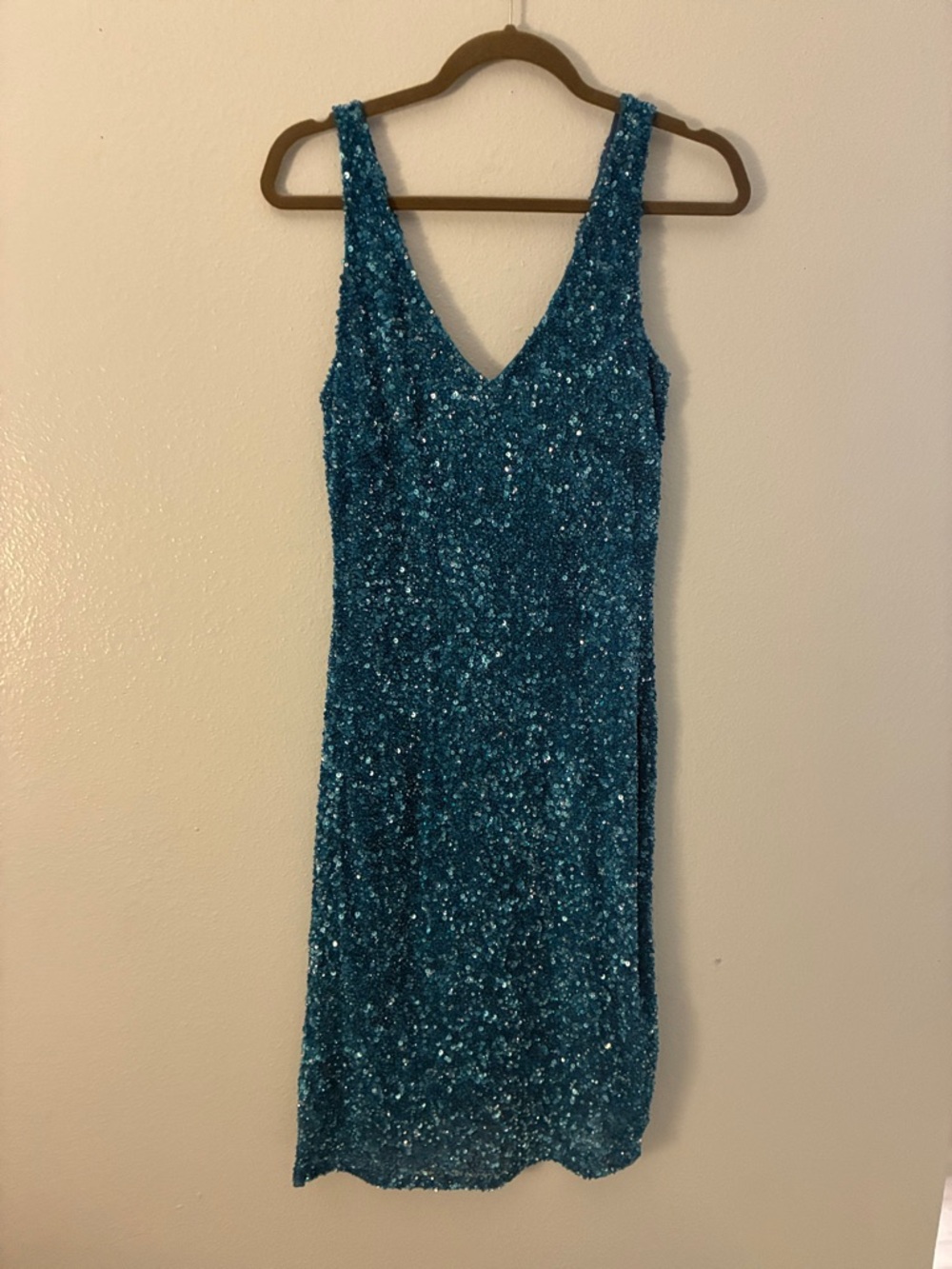 Theia Teal Sequin Midi Dress